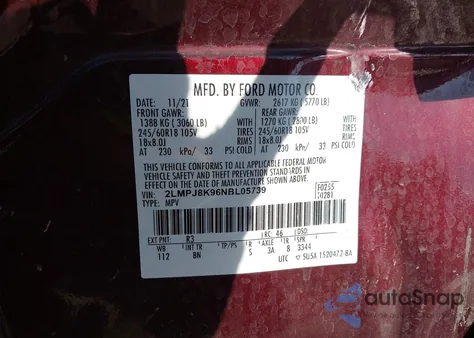 2022 Lincoln Nautilus Reserve z USA, uszkodzony, nr VIN 2LMPJ8K96NBL05739